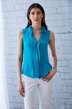 Elie Tahari Silk Ruffle Shirt Tops