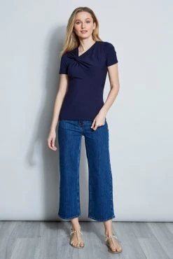 Elie Tahari New Perspectives Asymmetrical Short Sleeve Twist Knit