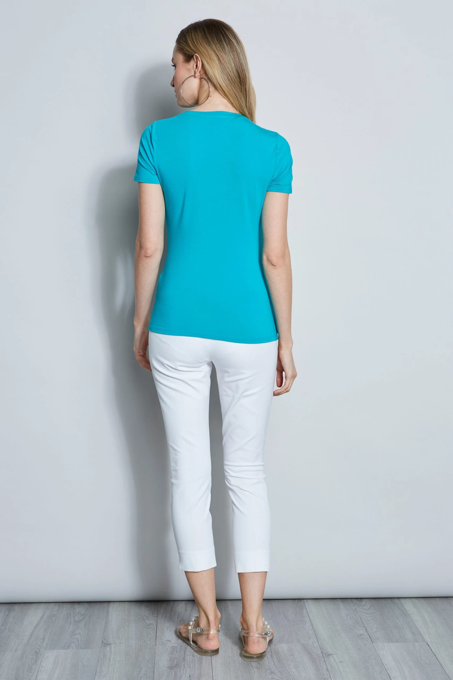 E456X512_TURQUOISE_3BACK_019.jpg Elie Tahari Asymmetrical Short Sleeve Twist Knit New Perspectives