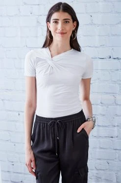 Elie Tahari New Perspectives Asymmetrical Short Sleeve Twist Knit