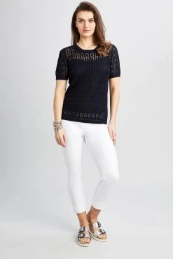 Elie Tahari Crochet Short Sleeve Sweater