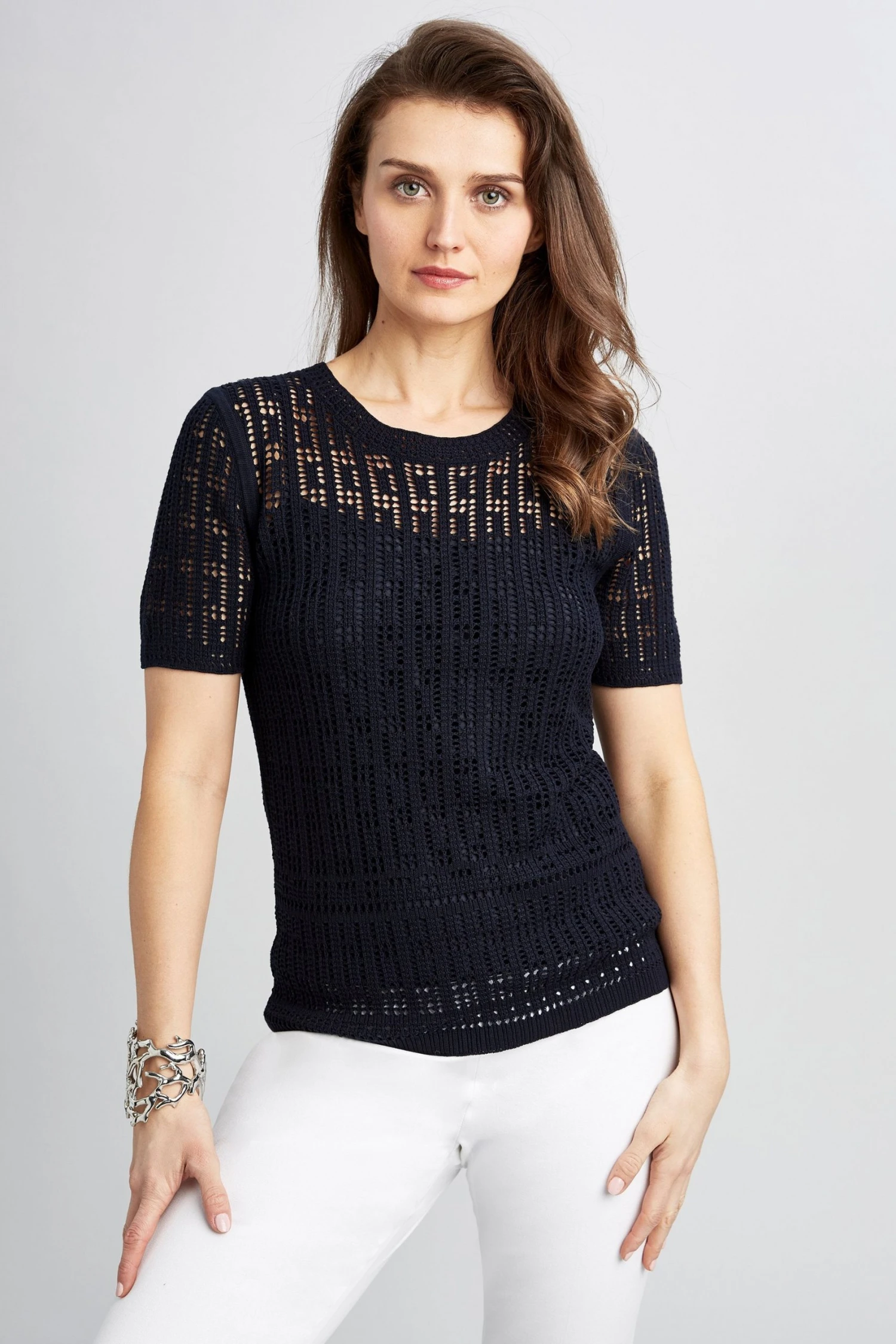 Elie Tahari Crochet Short Sleeve Sweater 3 Elie Tahari Crochet Short Sleeve Sweater