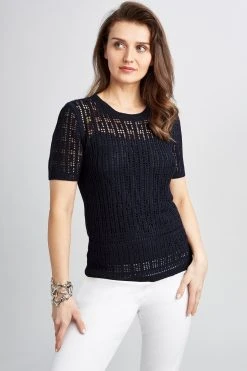 Elie Tahari Crochet Short Sleeve Sweater 8 Elie Tahari Crochet Short Sleeve Sweater