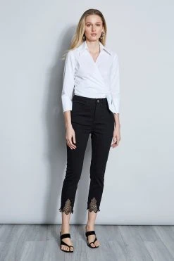 Elie Tahari Embroidered Hem Pant
