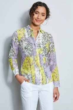 Elie Tahari Patchwork Long Sleeve Shirt 10 Elie Tahari Patchwork Long Sleeve Shirt