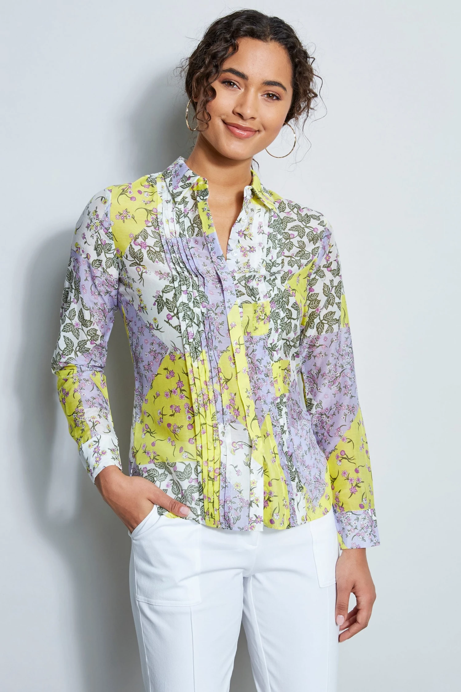 Elie Tahari Patchwork Long Sleeve Shirt 6 Elie Tahari Patchwork Long Sleeve Shirt