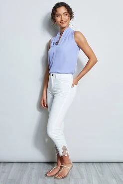 Elie Tahari Summer Delicious Pastels Embroidered Hem Pant