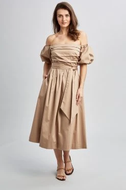 Elie Tahari Topaz Off Shoulder Midi Dress