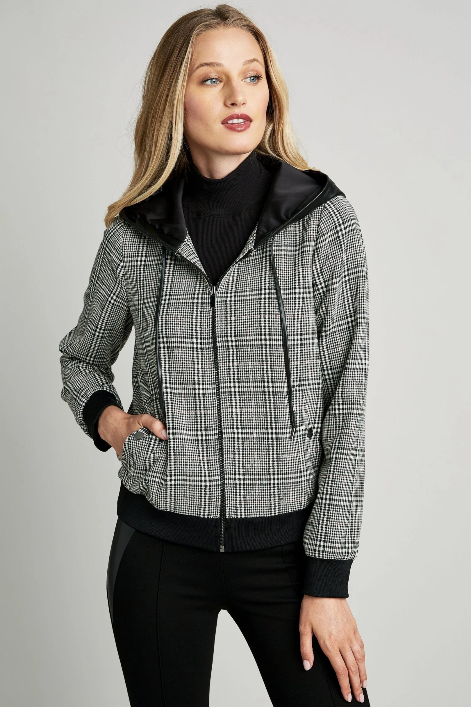 Elie Tahari Jackets & Blazers Plaid Hoodie Bomber 7 Elie Tahari Jackets & Blazers Plaid Hoodie Bomber