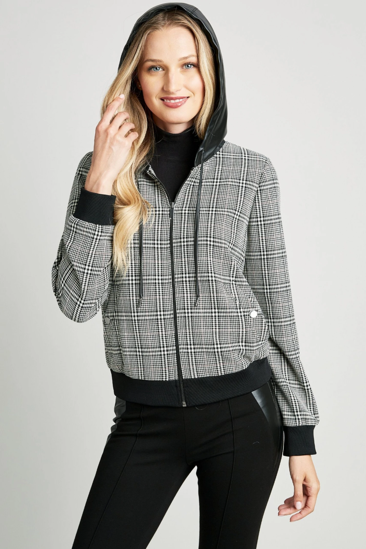 Elie Tahari Jackets & Blazers Plaid Hoodie Bomber 3 Elie Tahari Jackets & Blazers Plaid Hoodie Bomber