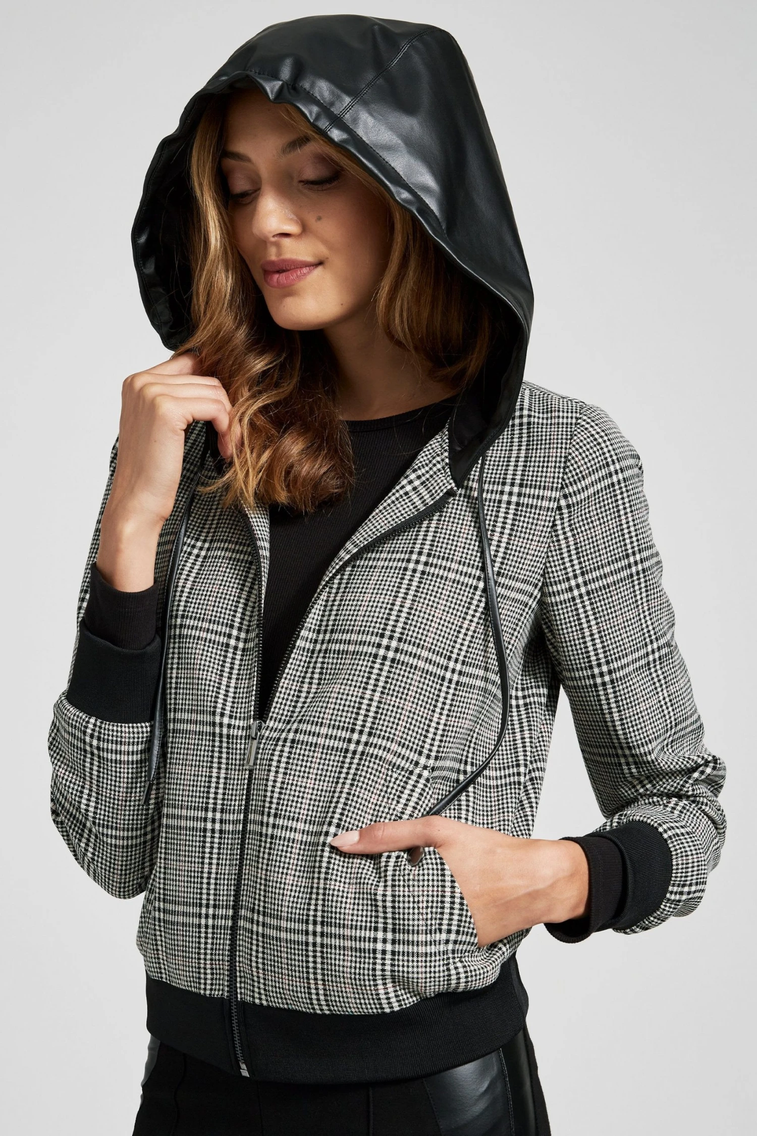 Elie Tahari Jackets & Blazers Plaid Hoodie Bomber 5 Elie Tahari Jackets & Blazers Plaid Hoodie Bomber