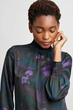 Elie Tahari Smocked Print Shirt Tops