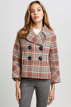 Elie Tahari Plaid Double Breasted Peacoat