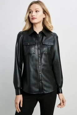 Elie Tahari Vegan Leather Shacket Tops