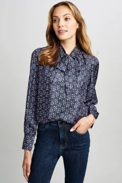 Elie Tahari Tops Tie Neck Print Shirt