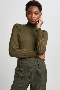 Elie Tahari Knits Smocked Turtleneck Knit