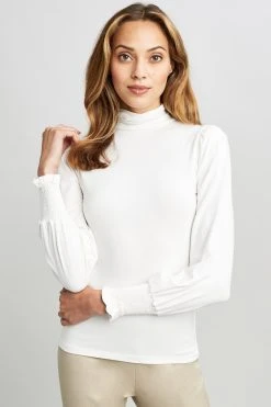 Elie Tahari Smocked Turtleneck Knit
