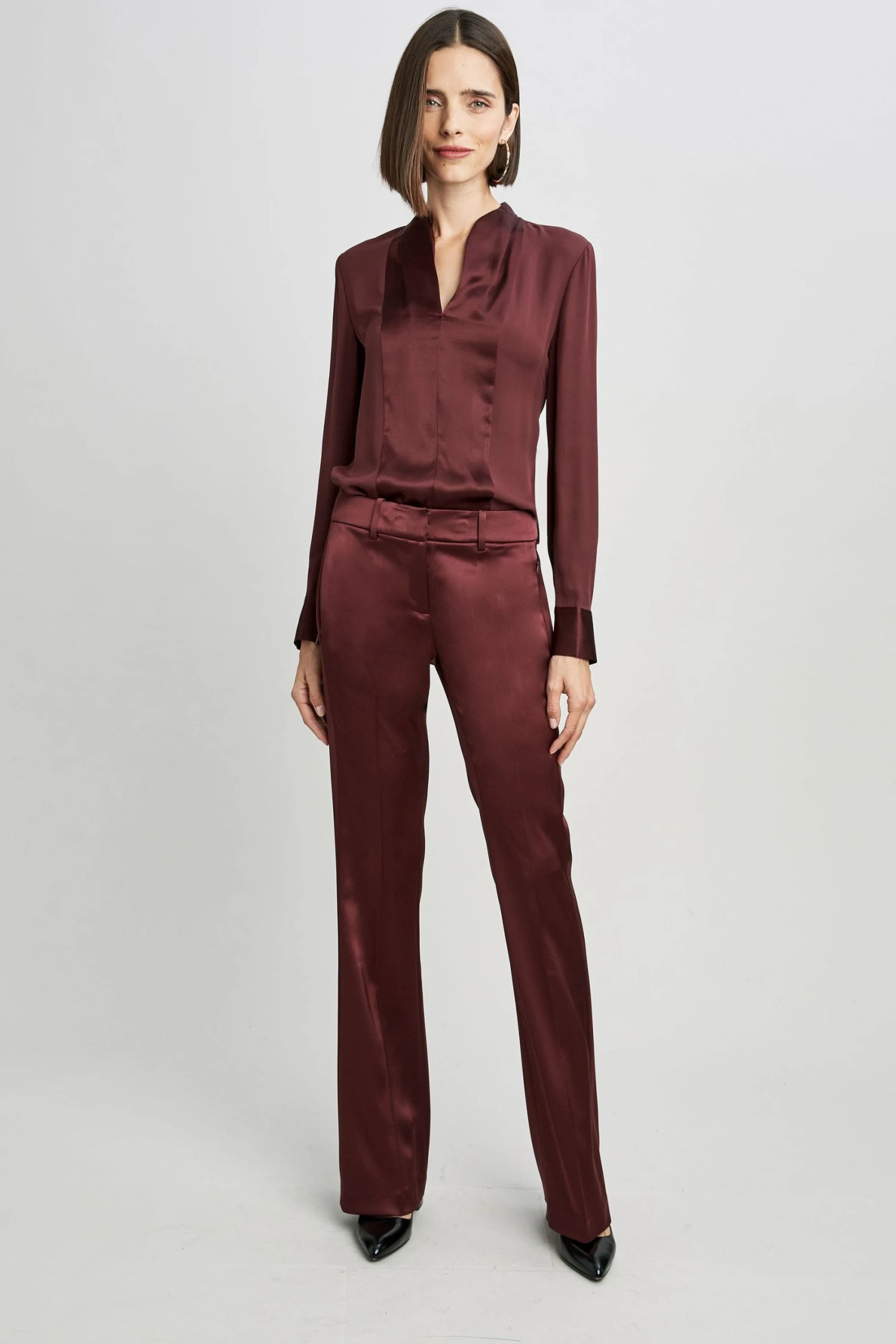 Elie Tahari Satin Combo Shirt Tops 4 Elie Tahari Satin Combo Shirt Tops