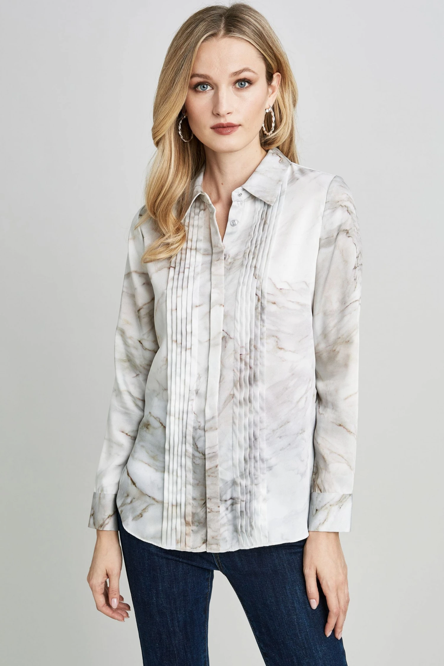 Elie Tahari Marble Pintuck Shirt Tops 7 Elie Tahari Marble Pintuck Shirt Tops