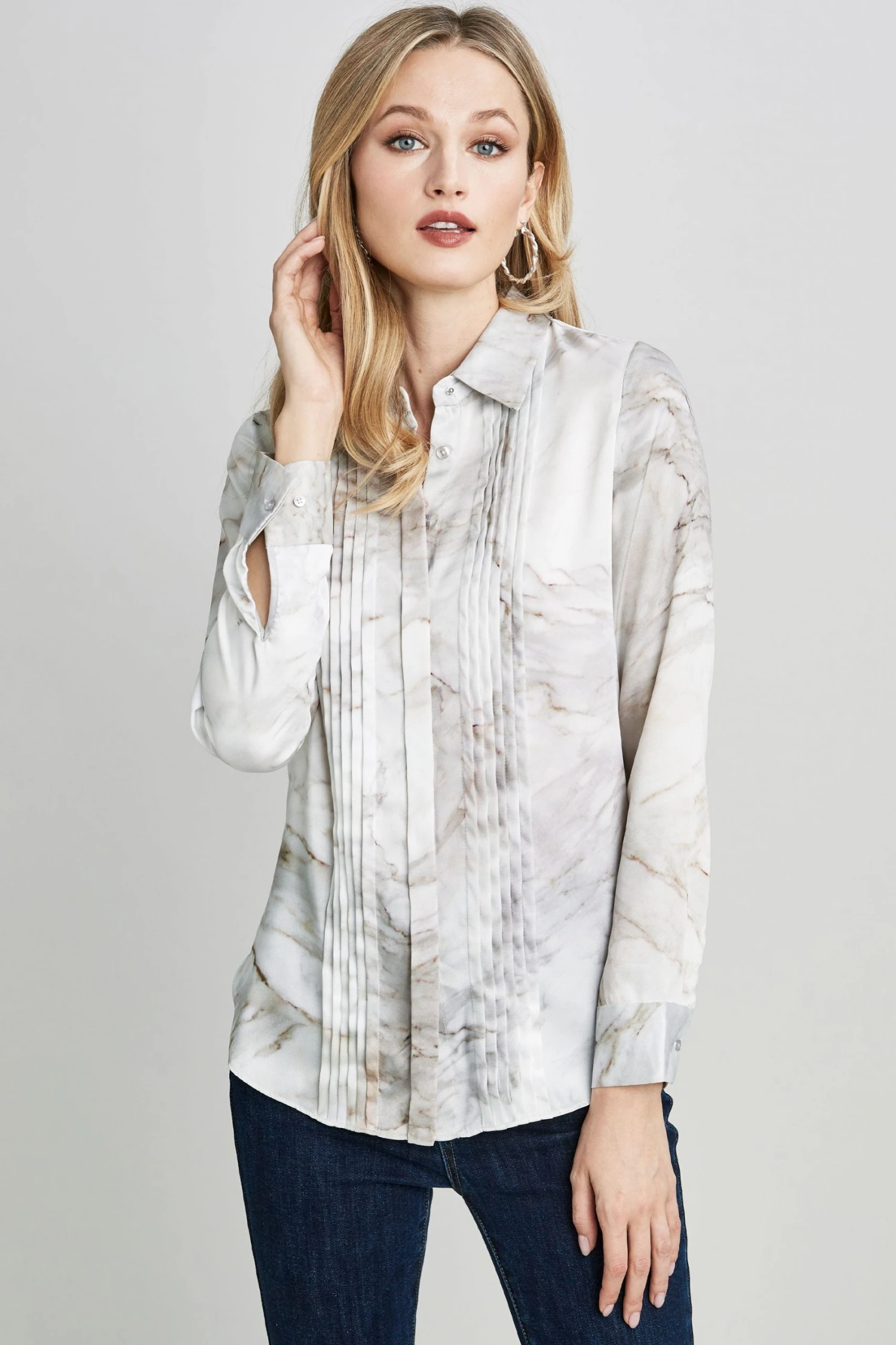 Elie Tahari Marble Pintuck Shirt Tops 3 Elie Tahari Marble Pintuck Shirt Tops