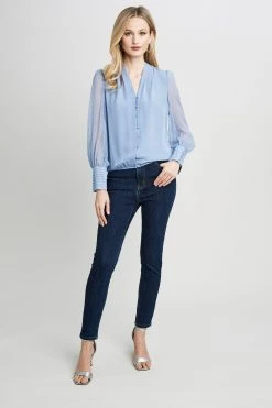 Elie Tahari Pleated Neck Blouson Shirt 7 Elie Tahari Pleated Neck Blouson Shirt