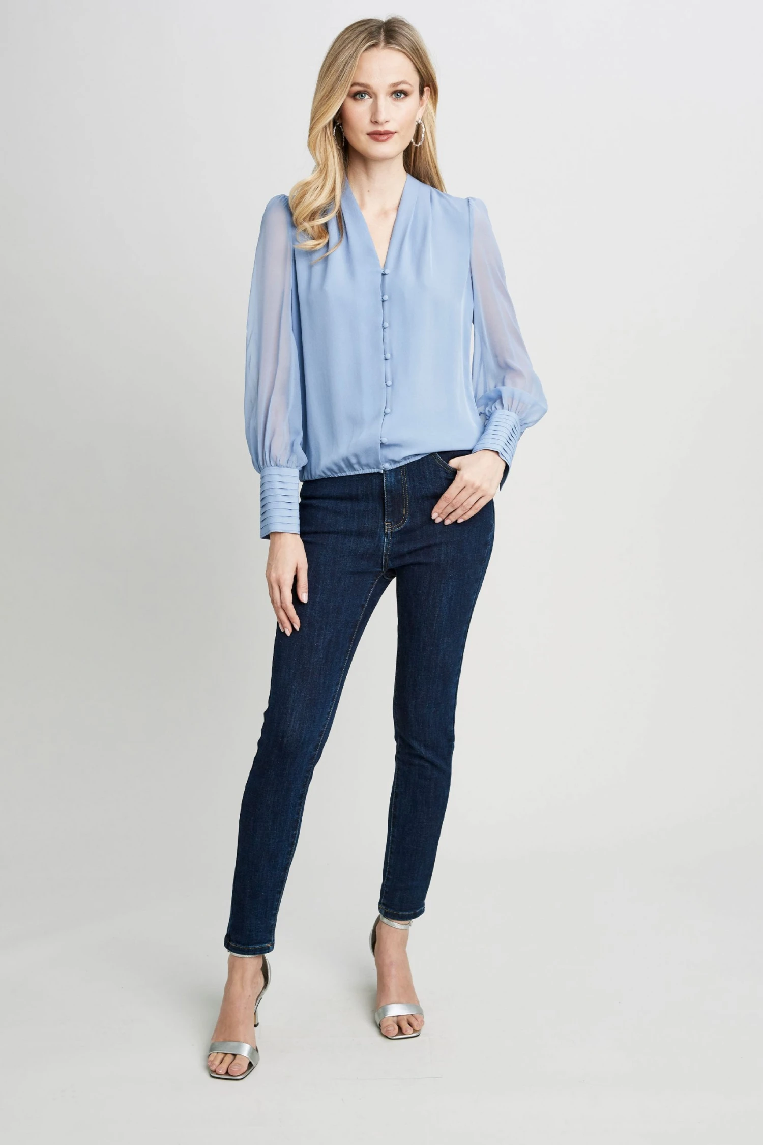 Elie Tahari Pleated Neck Blouson Shirt 4 Elie Tahari Pleated Neck Blouson Shirt