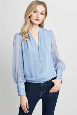 Elie Tahari Pleated Neck Blouson Shirt
