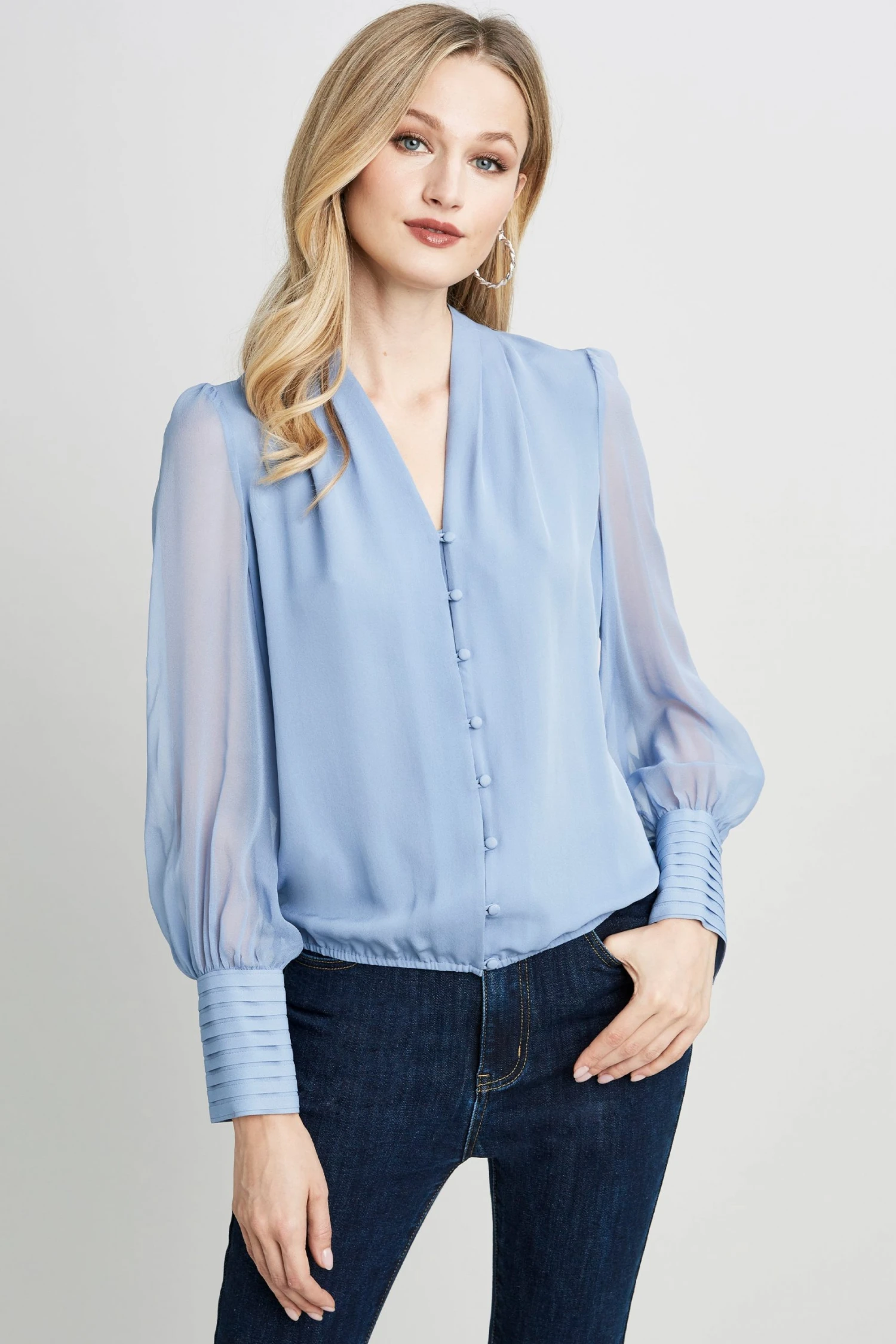 Elie Tahari Pleated Neck Blouson Shirt 3 Elie Tahari Pleated Neck Blouson Shirt