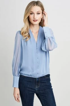 Elie Tahari Pleated Neck Blouson Shirt 8 Elie Tahari Pleated Neck Blouson Shirt