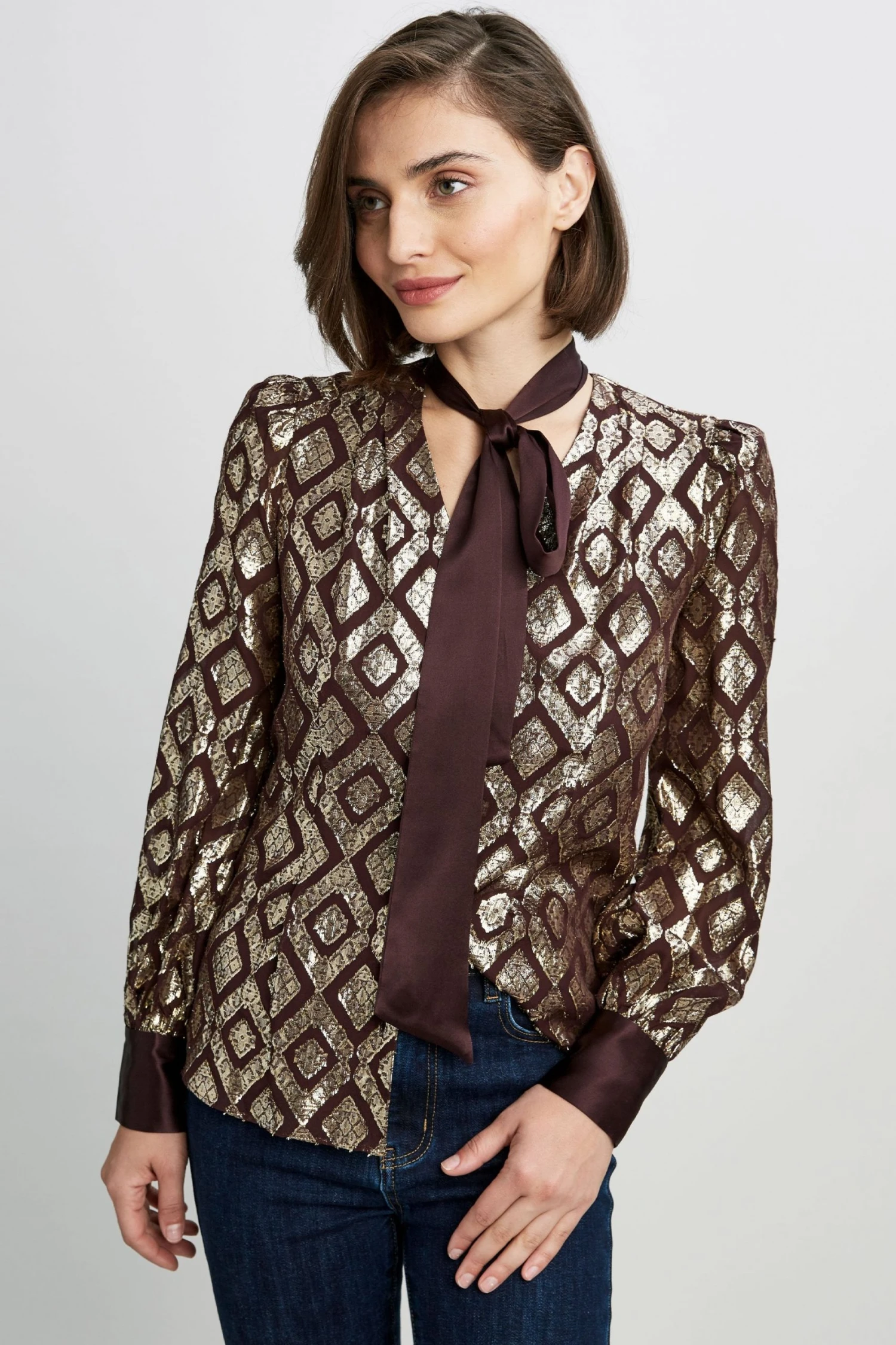 Elie Tahari Metallic Tie Shirt 5 Elie Tahari Metallic Tie Shirt