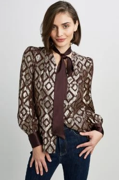 Elie Tahari Metallic Tie Shirt