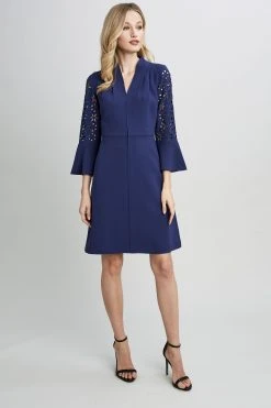 Elie Tahari Embroidered Sleeve Dress