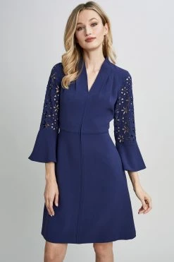 Elie Tahari Embroidered Sleeve Dress
