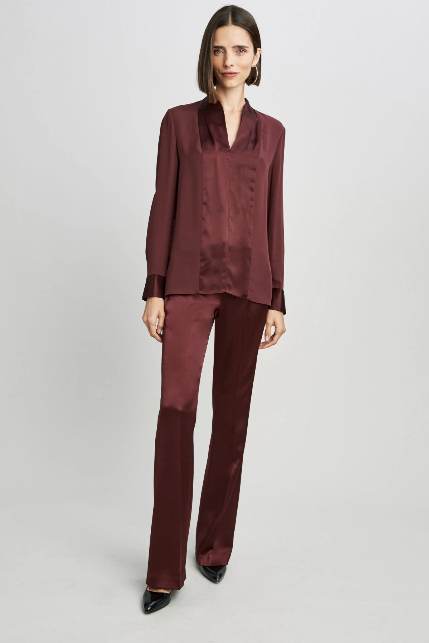 Elie Tahari Satin Combo Shirt Tops 6 Elie Tahari Satin Combo Shirt Tops
