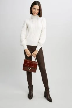 Republic Cashmere Cable Turtle Neck Long Blouson Sleeve Sweater