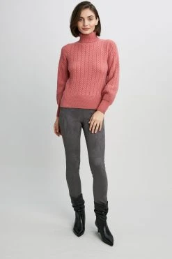 Republic Cashmere Cable Turtle Neck Long Blouson Sleeve Sweater