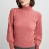 Republic Cashmere Cable Turtle Neck Long Blouson Sleeve Sweater