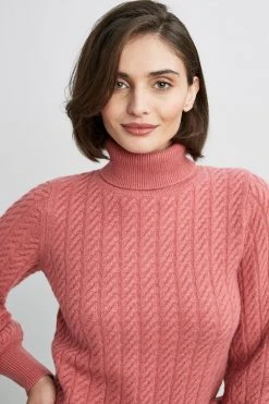 Republic Cashmere Cable Turtle Neck Long Blouson Sleeve Sweater