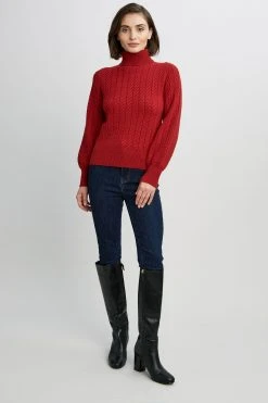 Republic Cashmere Cable Turtle Neck Long Blouson Sleeve Sweater