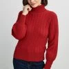 Republic Cashmere Cable Turtle Neck Long Blouson Sleeve Sweater