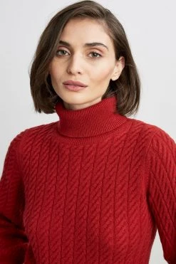 Republic Cashmere Cable Turtle Neck Long Blouson Sleeve Sweater 10 Republic Cashmere Cable Turtle Neck Long Blouson Sleeve Sweater