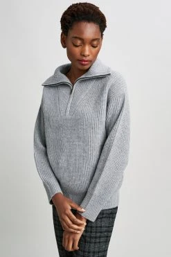 Republic Sweaters Cashmere Half Zip Long Sleeve Oversized Collar Sweater