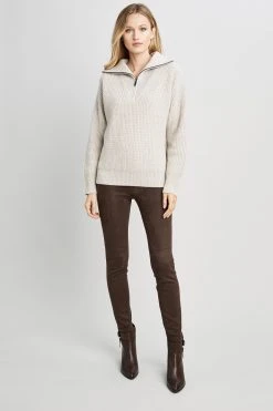 Republic Sweaters Cashmere Half Zip Long Sleeve Oversized Collar Sweater