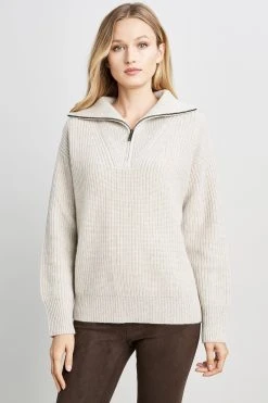 Republic Sweaters Cashmere Half Zip Long Sleeve Oversized Collar Sweater