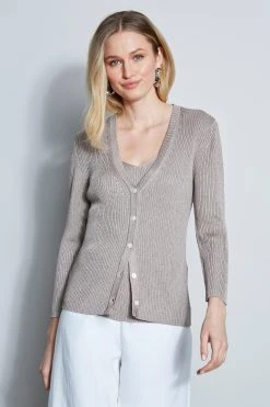Republic Tops Ribbed Shine Cardigan