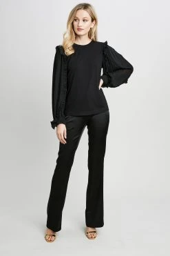 Republic Pleated Ruffle Sleeve Crewneck Knit