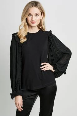 Republic Pleated Ruffle Sleeve Crewneck Knit