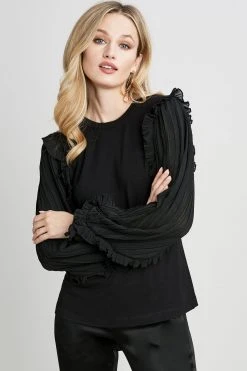 Republic Pleated Ruffle Sleeve Crewneck Knit