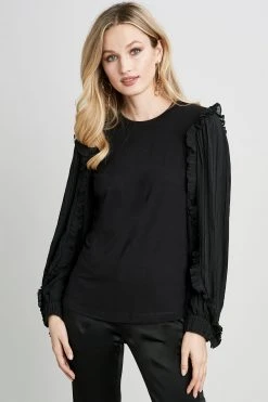 Republic Pleated Ruffle Sleeve Crewneck Knit