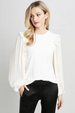 Republic Pleated Ruffle Sleeve Crewneck Knit